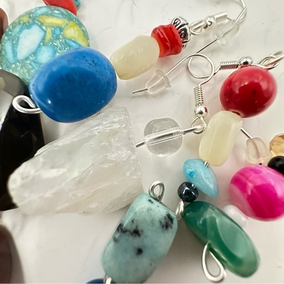 New Earrings Lot Of 8 Handmade Stones Beads Glass And Acrylic Wire Wrapped 5538 - Picture 3 of 15